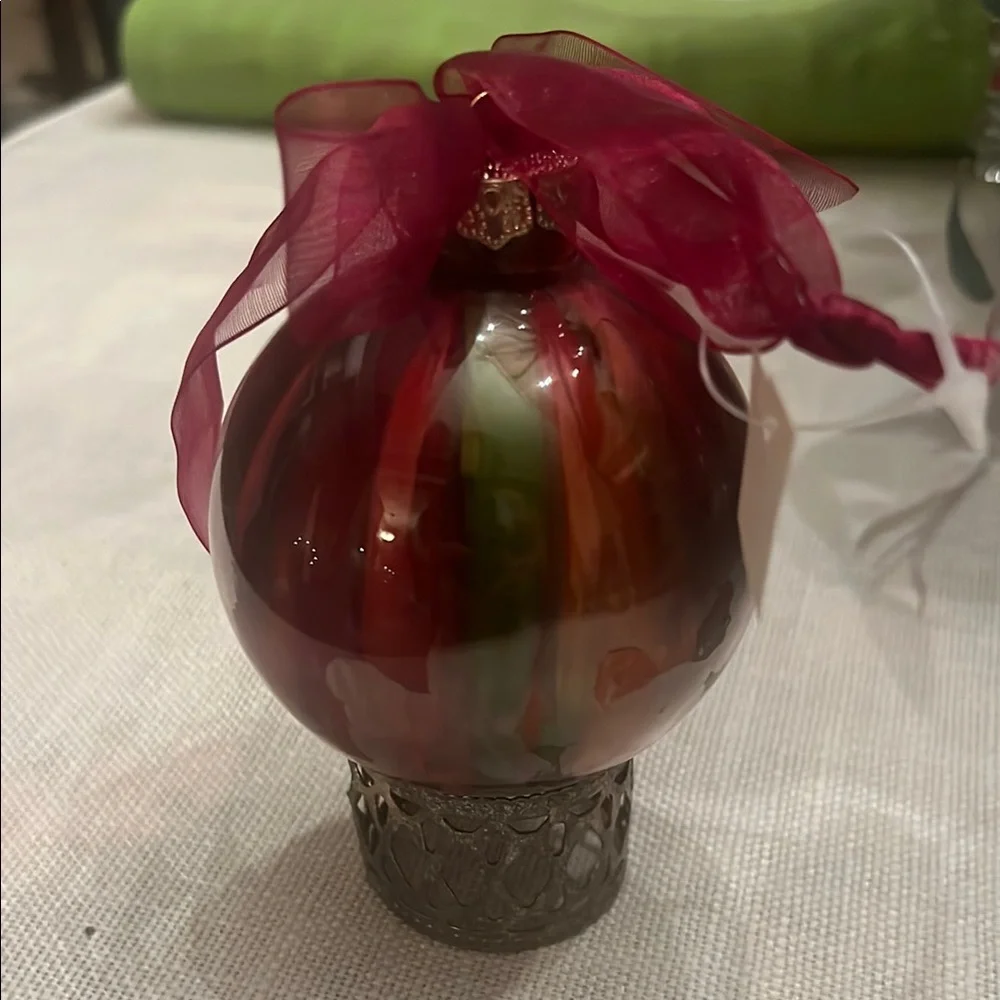 Burgundy Red & Green Swirled Christmas Ornaments (x2)